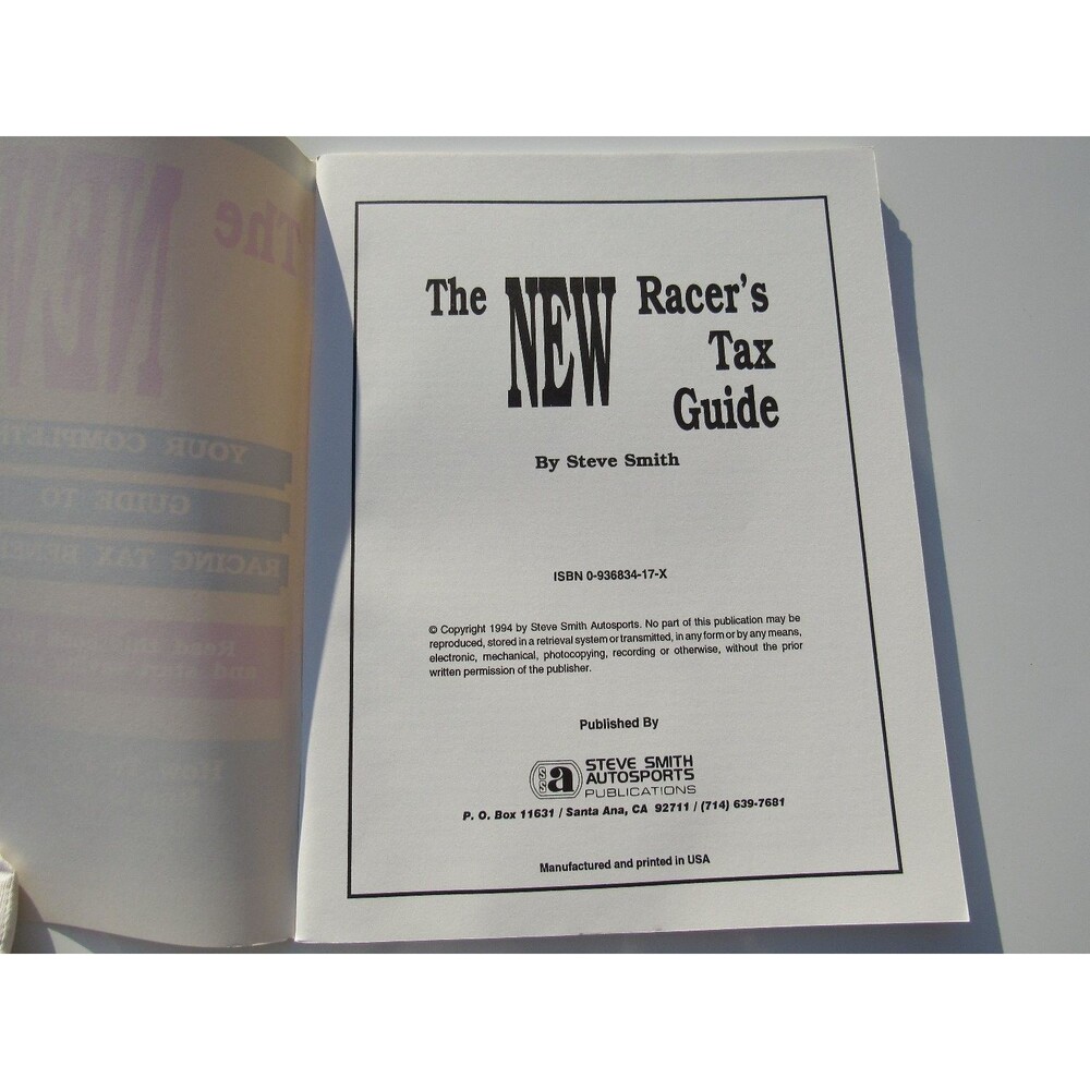 The NEW Racer's Tax Guide Steve Smith 1994 Racing Tax Benefits Business Auto - Picture 3 of 9